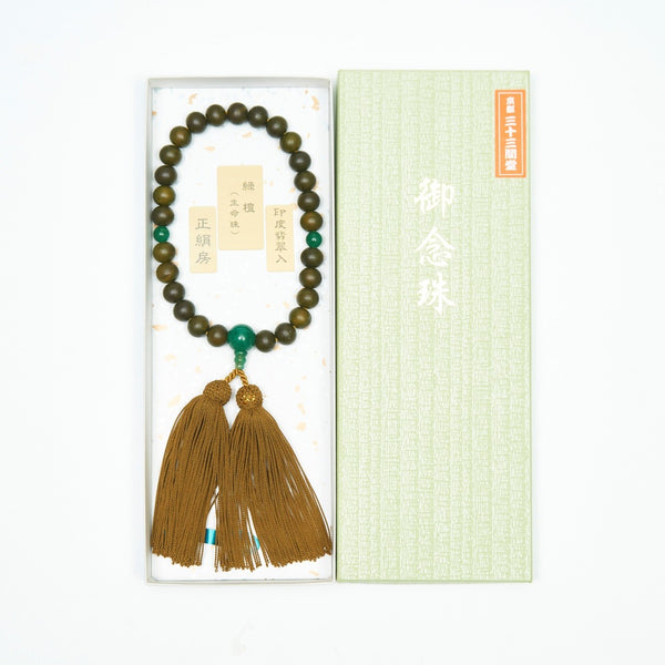 Green sandalwood with Indian green jadeite Rosary