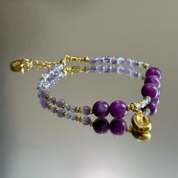 Purple Luck Coming, Wealth-Attracting Gold Ingot, Nine Purple Fire, Five Elements Fire-Enhancing Crystal Bracelet