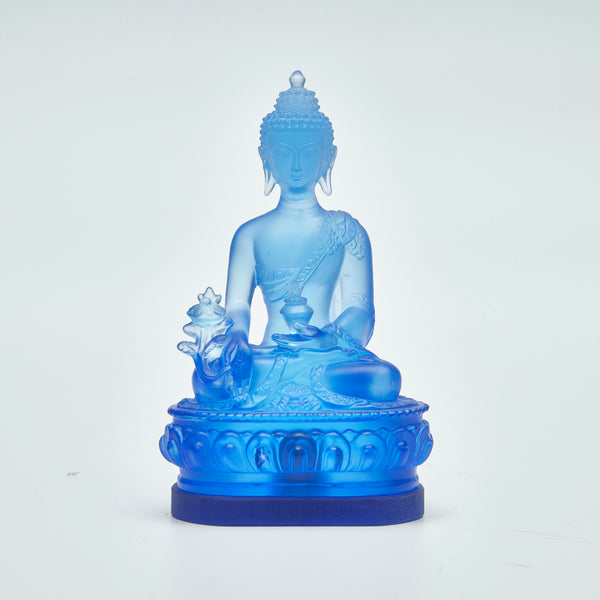 Colored Glaze Medicine Buddha Decorative Statue for Home and Buddha Hall Worship