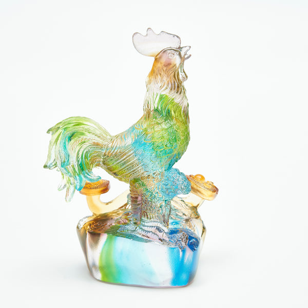 Colored Glaze Auspicious Rooster Decorative Figurine - Crystal Chinese Zodiac High-end Ornamental Craft for Living Room Blessing