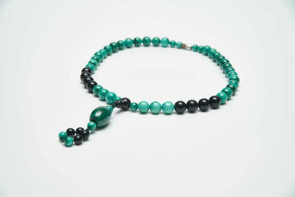 Turquoise and Black Agate Beaded Stone Bracelet