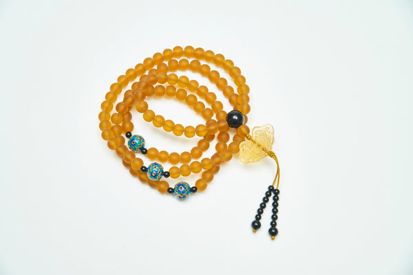 Potala Palace Collection Chicken-Fat Yellow Amber & Agate 108-Bead Buddhist Rosary (Multi-Wrap Bracelet)